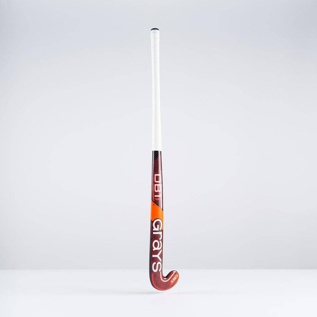 HBAU25Wooden Sticks  DB1i Dynabow Wood Hybrid Indoor Hockey Stick Black & Hot Red Back Angle